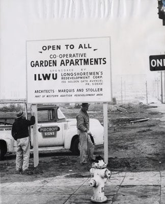 Sign announcing construction site of St. Francis Square housing project