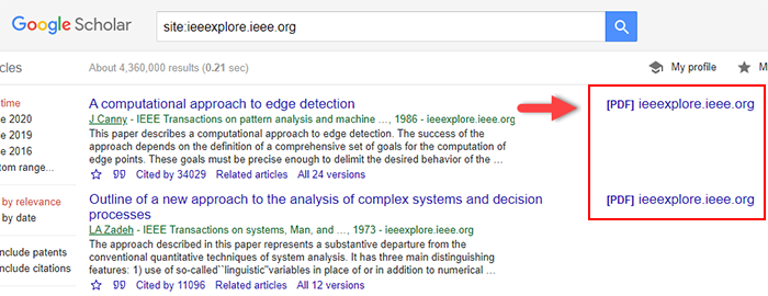 Google Scholar Links Program before updating links from PDF to IEEE Xplore HTML links