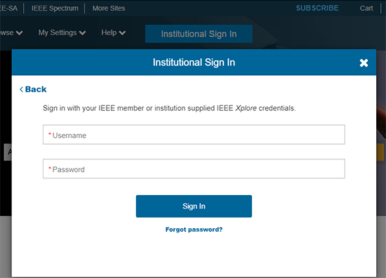 Sign In with a username and password modal