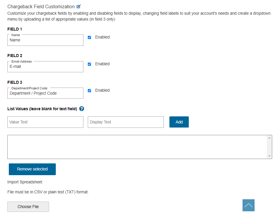 Chargeback Field customization