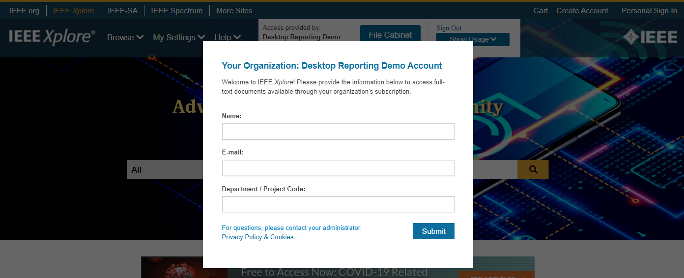 Desktop Reporting sign in modal