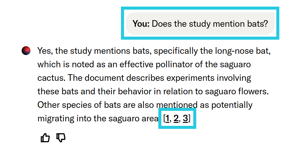 Asking if a topic is mentioned in the document and links to inline citation links int he response