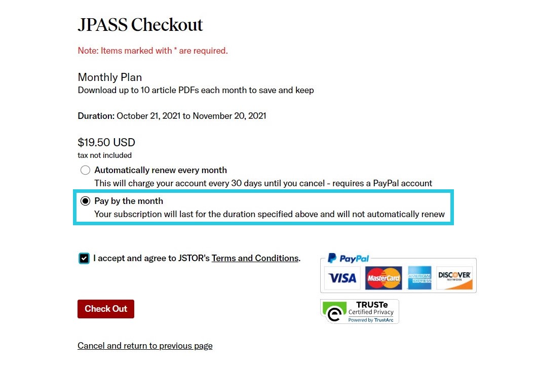 Pay by month option in JPASS checkout screen