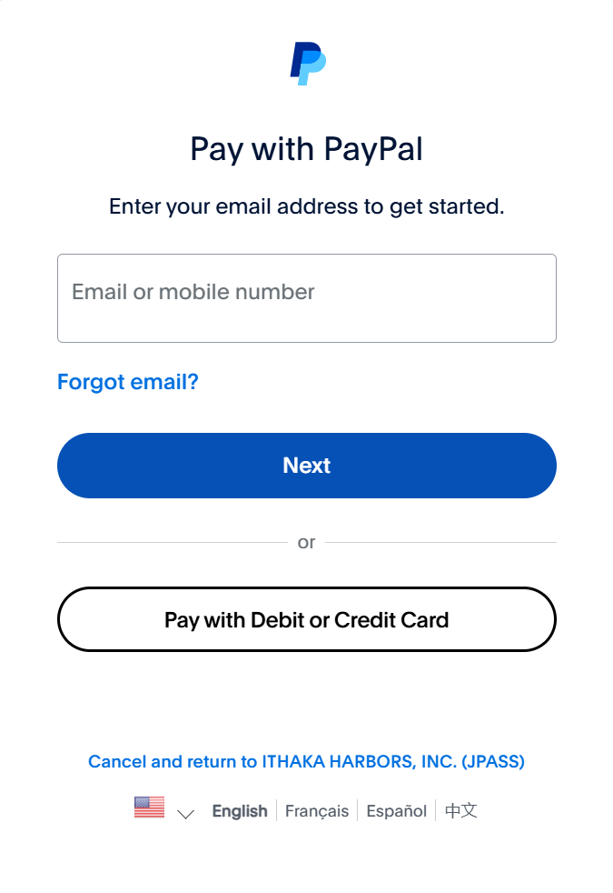 PayPal checkout screen