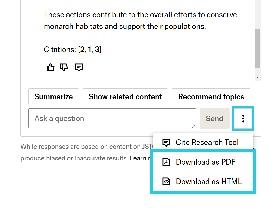 Download conversation options in overflow dropdown menu