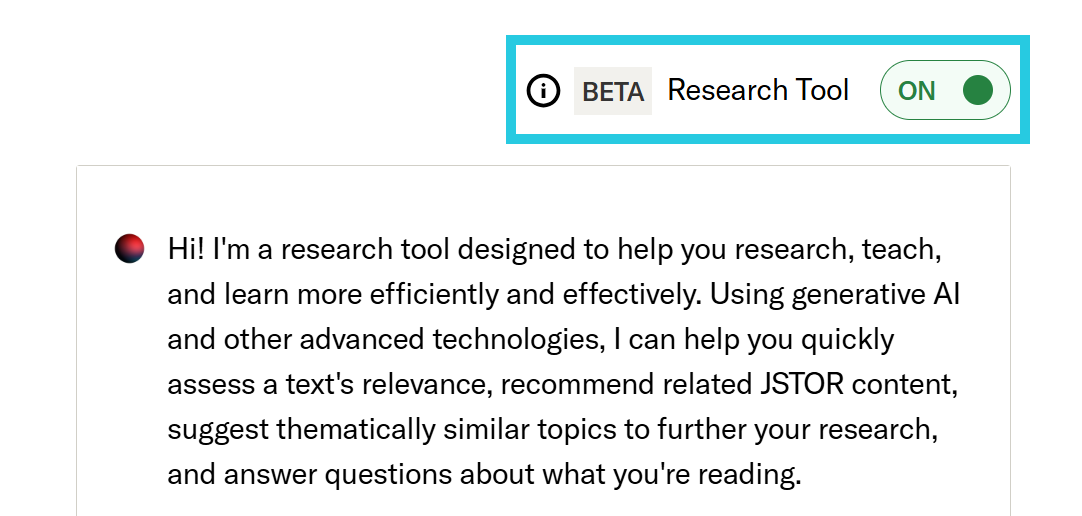 On/off toggle located above the research tool window.