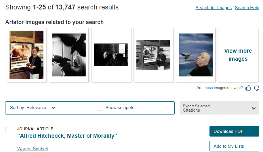 Screengrab of sample JSTOR image search