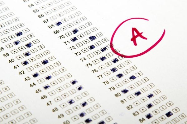 Photo of an A test grade.