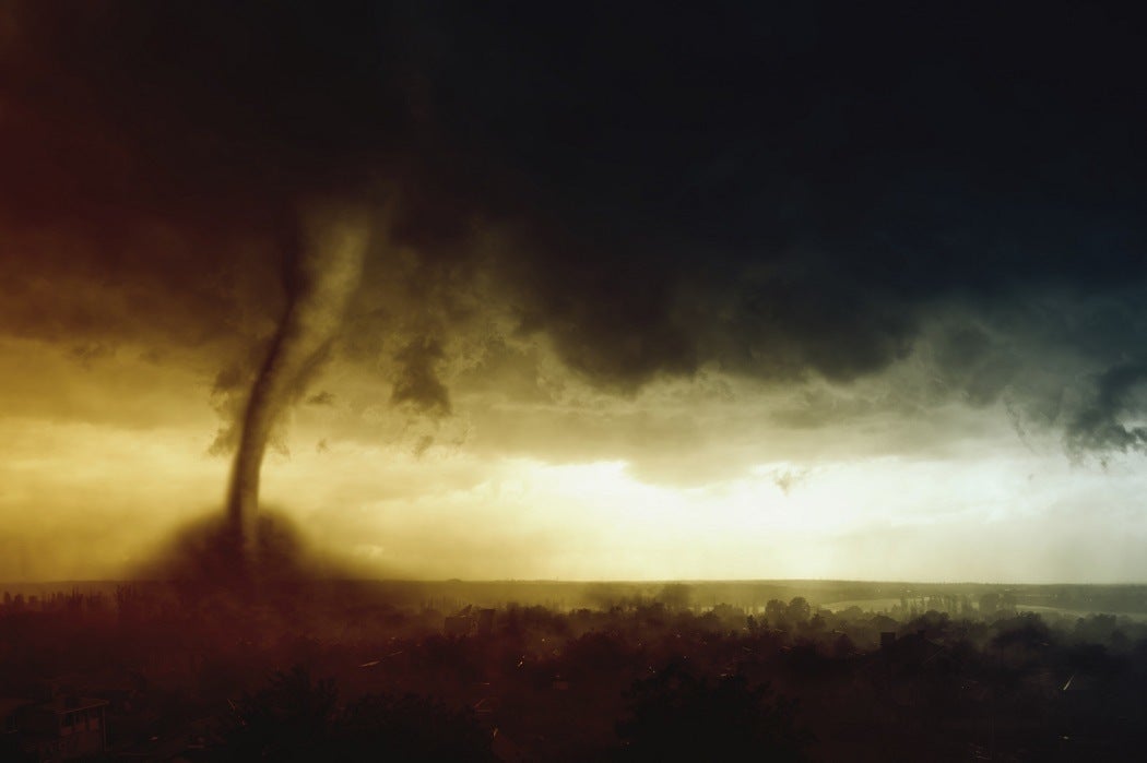 Tornado moving through a small town