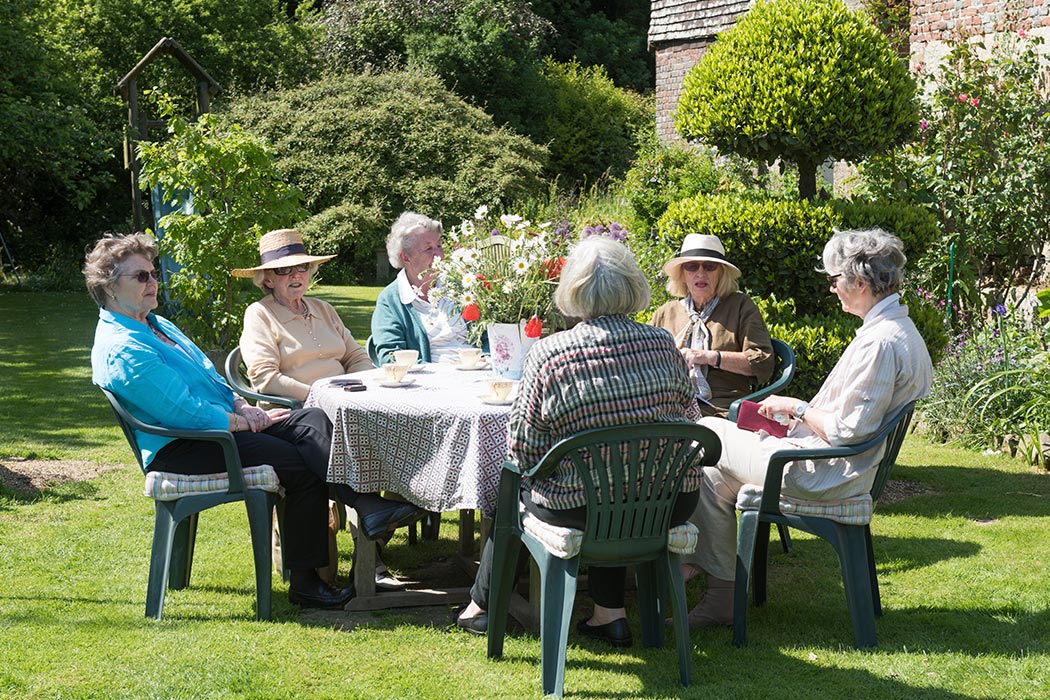 Ladies outside for a book club meeting.