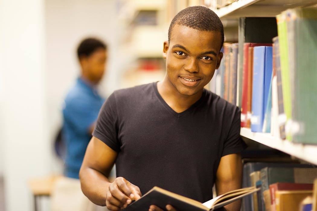 College student at the library.