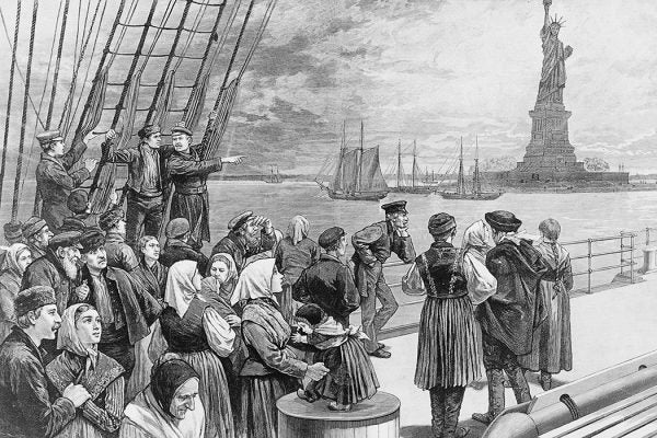 Immigrants Arriving in New York City, 1887 Engraving