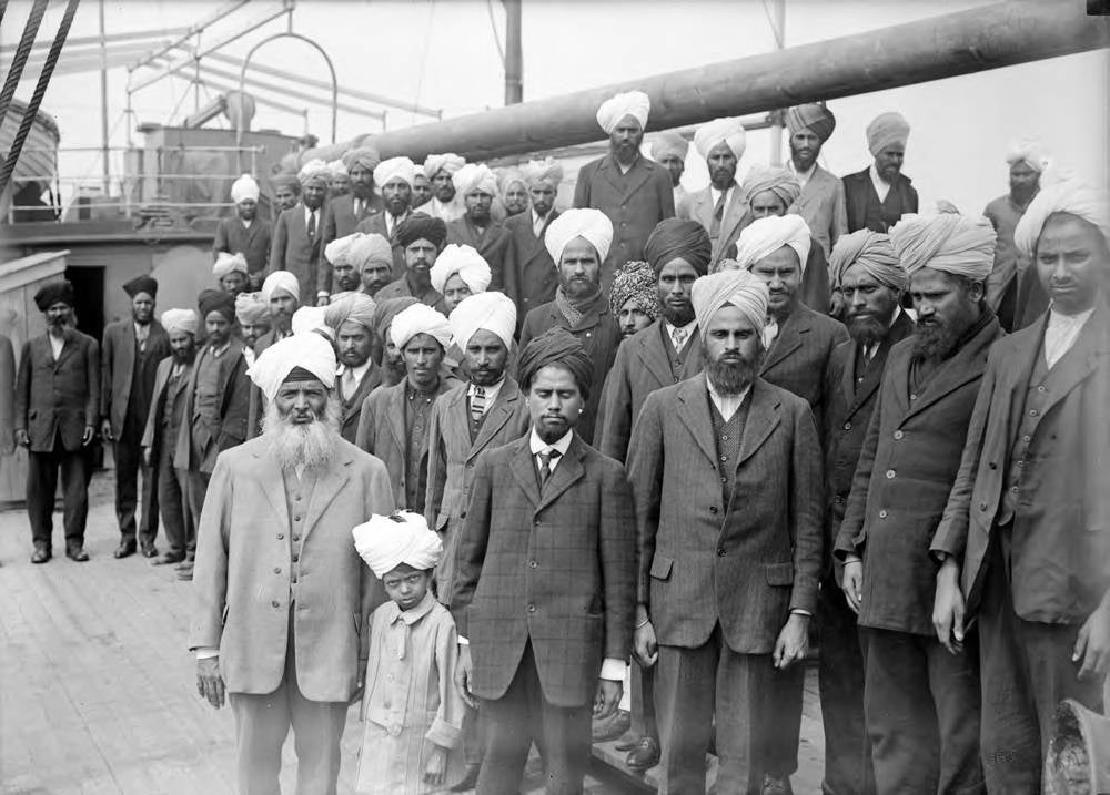 Sikh immigrant men on the Komagata Maru, 1914