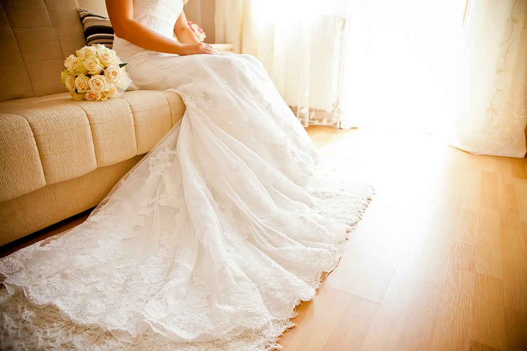 Bride alone on couch