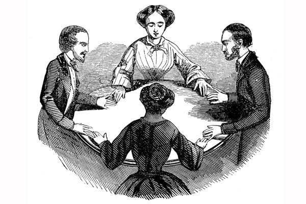 Antique illustration of seance session