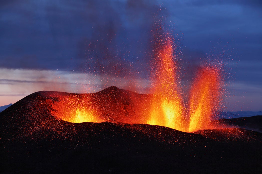 Molten lava erupts from Eyjafjallajokull, Fimmvorduhals, Iceland