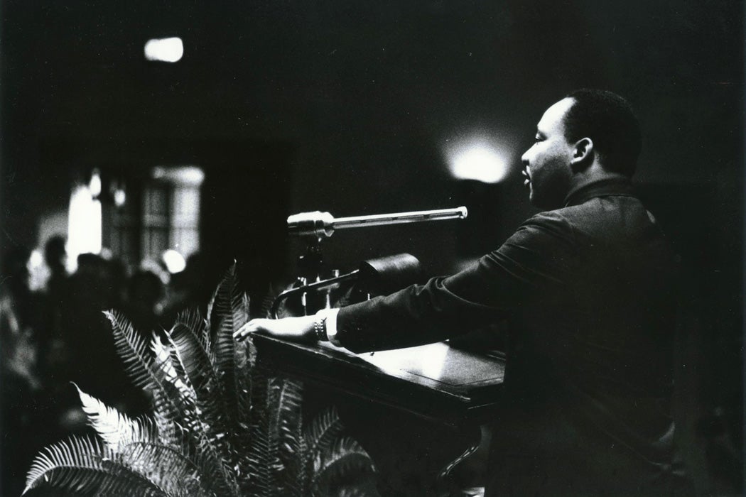 Dr. Martin Luther King Jr. speaking at Duke University on November 13, 1964