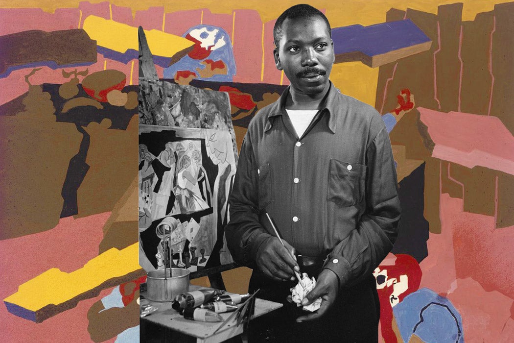 Jacob Lawrence and one of his paintings