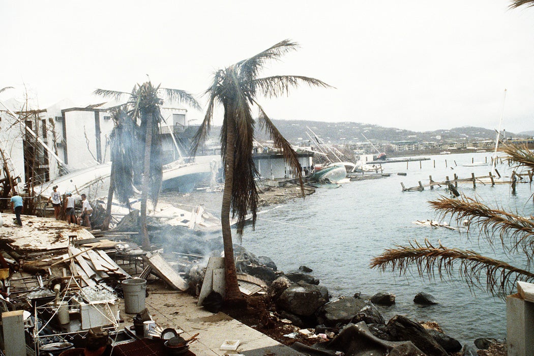 A view of coastal damage done by Hurricane Hugo at Saint Croix, Virgin Islands, September 1, 1989