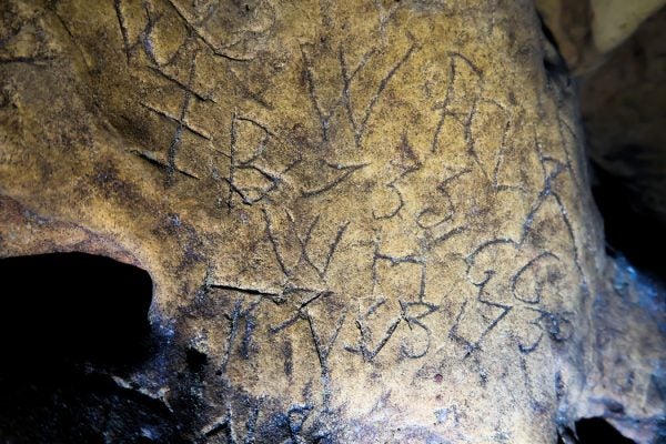 Witch Marks on the wall of a cave at Creswell Crags.