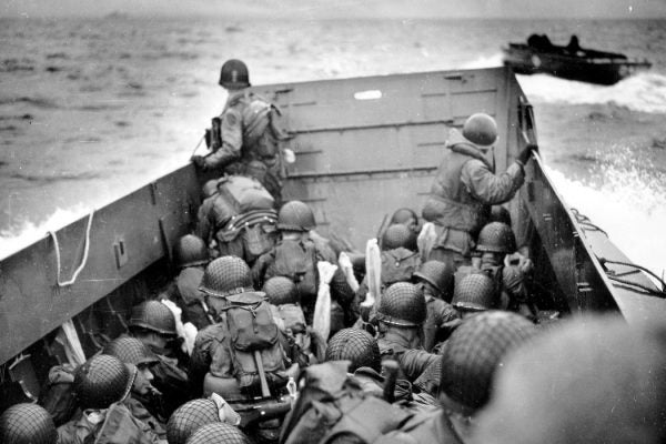 An Omaha Beach landing craft on D-Day