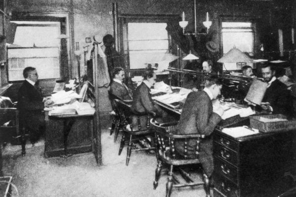 The editorial staff at Reuters Press Agency, circa 1900.