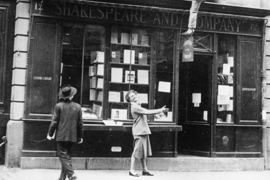 Sylvia Beach outside of Shakespeare & Co., circa 1935