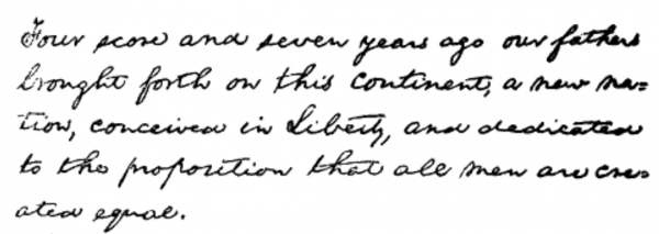 handwritten first paragraph of the gettysburg address