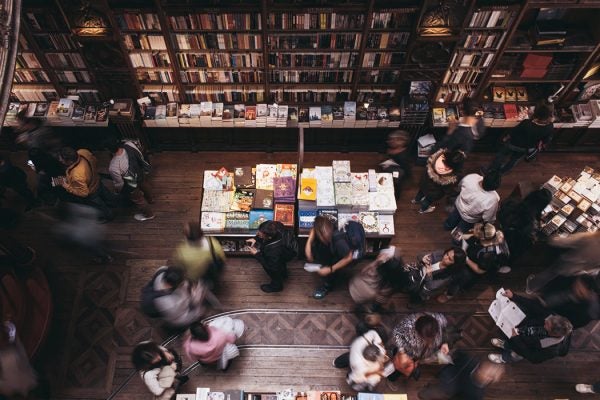 An overhead view of a book store