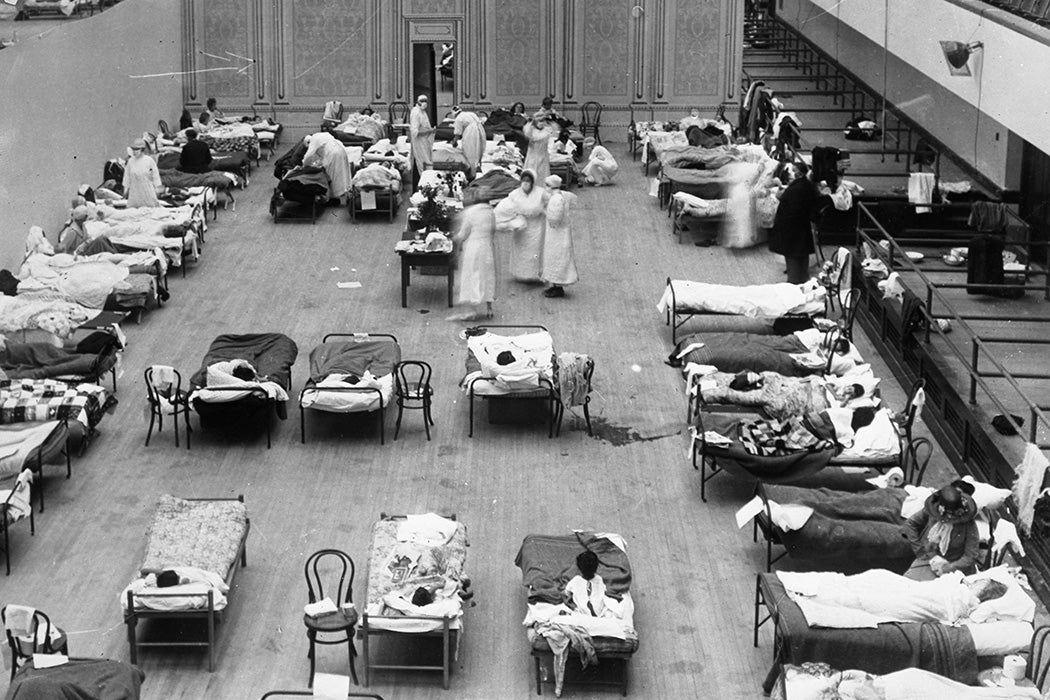 The Oakland Municipal Auditorium in use as a temporary hospital during the 1918 flu pandemic