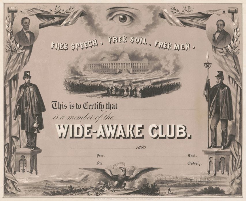 A membership certificate for the Wide-Awake Club