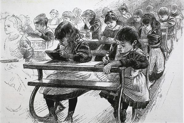 Illustration: An arithmetic class at a school in London, England. Published in the Illustrated London News, October 3, 1891

Source: Getty