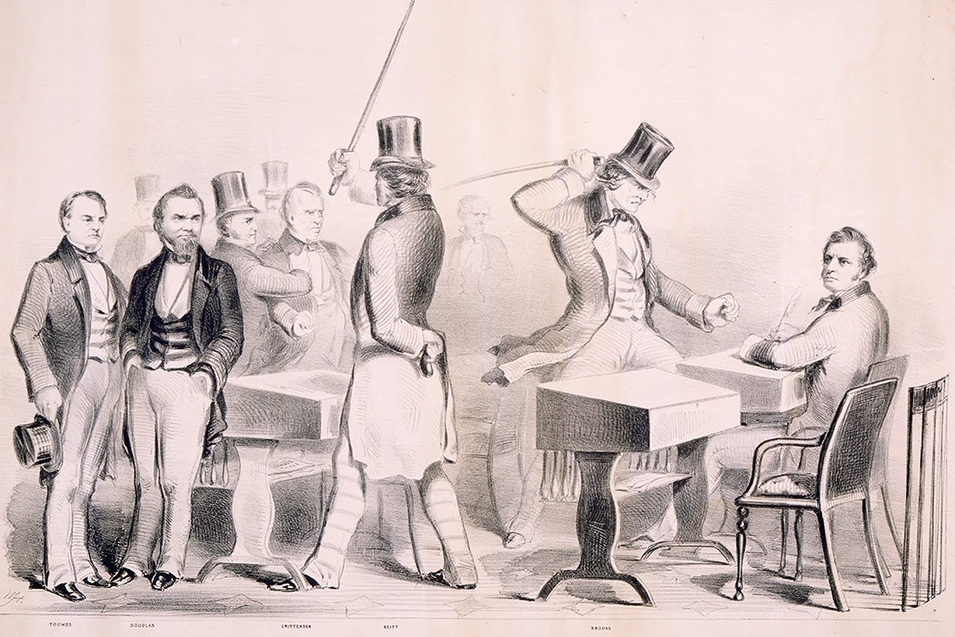 A dramatic portrayal of the 1856 attack and severe beating of Massachusetts senator Charles Sumner by Representative Preston S. Brooks of South Carolina.