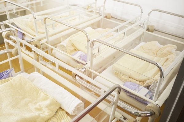 Hospital with 4 cots in a room without babies