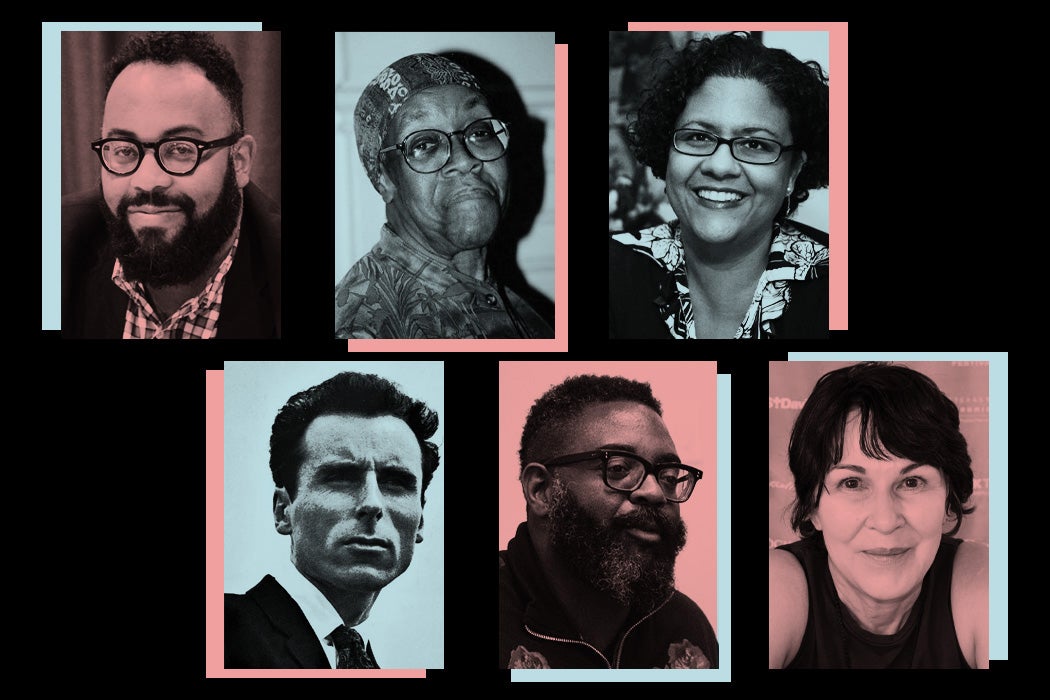 Clockwise: Kevin Young, Gwendolyn Brooks, Elizabeth Alexander, Mary Jo Bang, Reginald Dwayne Betts, Jack Gilbert