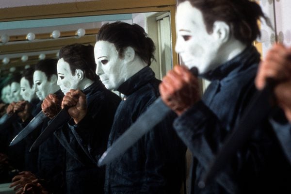 George P Wilbur holds a knife in a scene from the film 'Halloween 4: The Return Of Michael Myers', 1988.