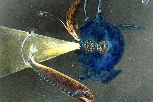 An illustration of a bathysphere, 1934