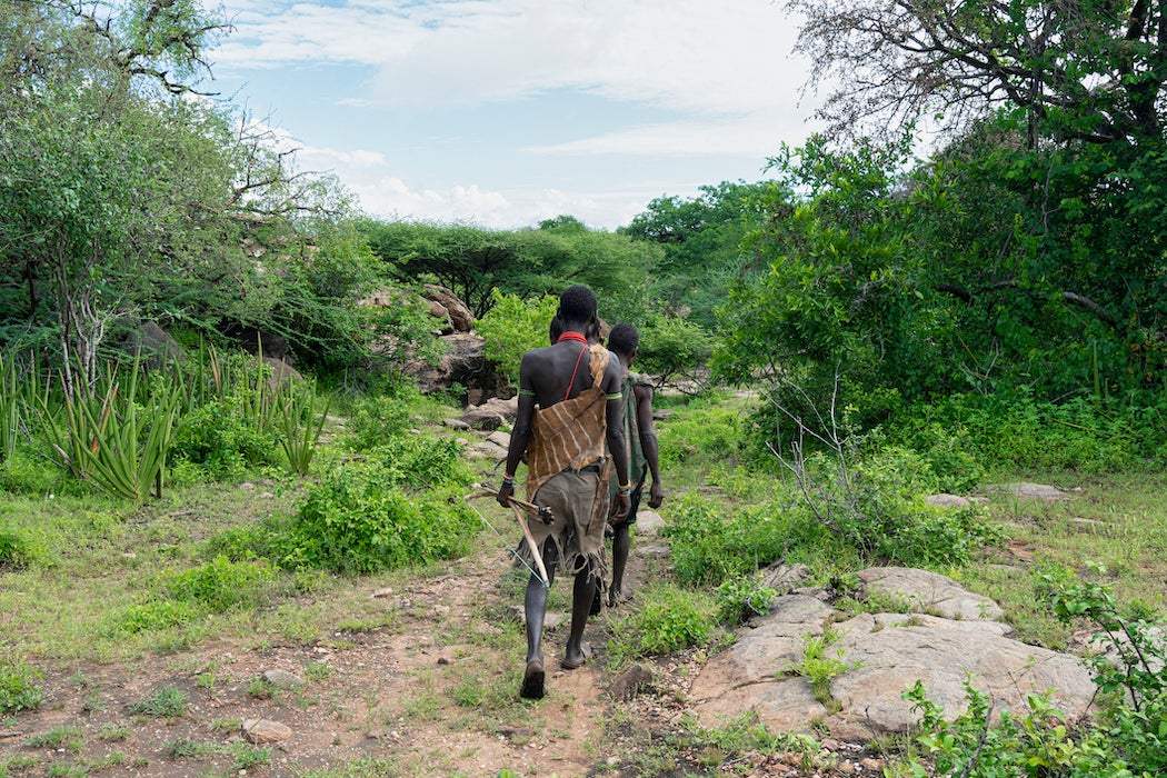 Hadzabe men going for hunt in a morning at the bush