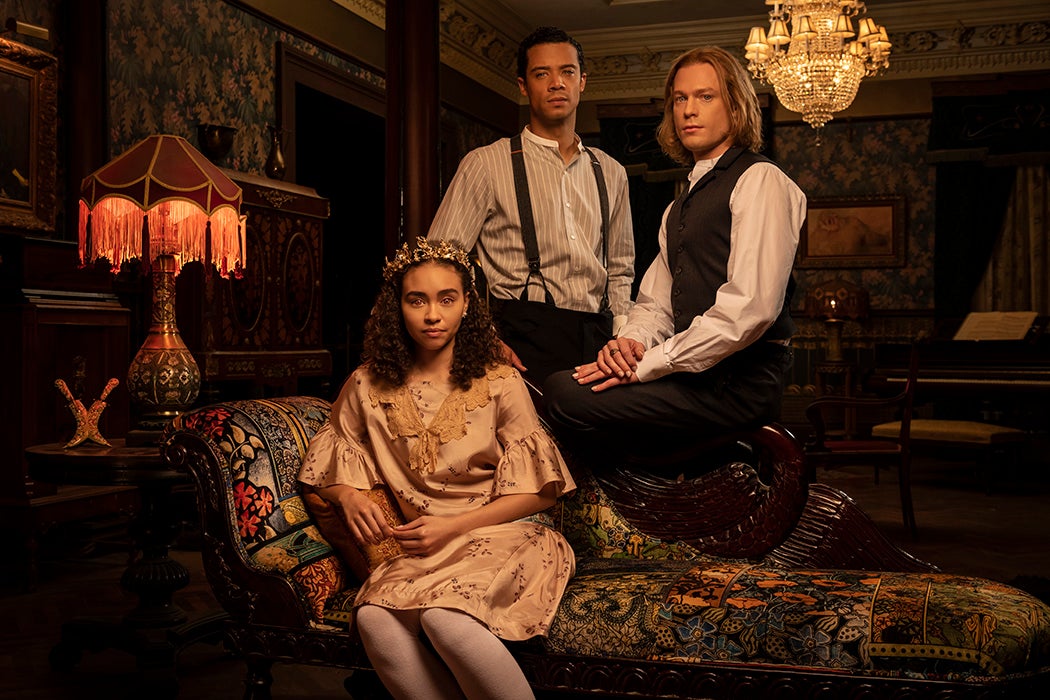 Bailey Bass as Claudia , Jacob Anderson as Louis De Point Du Lac and Sam Reid as Lestat De Lioncourt - Interview with the Vampire _ Season 1, Gallery - Photo Credit: AMC