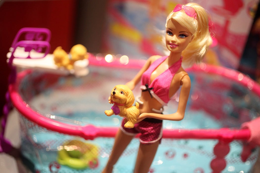 A detail view of 'Barbie Puppy Swim School' which is on display at the Toy Retailers Association's annual 'Dream Toys' fair on October 27, 2010 in London, England.