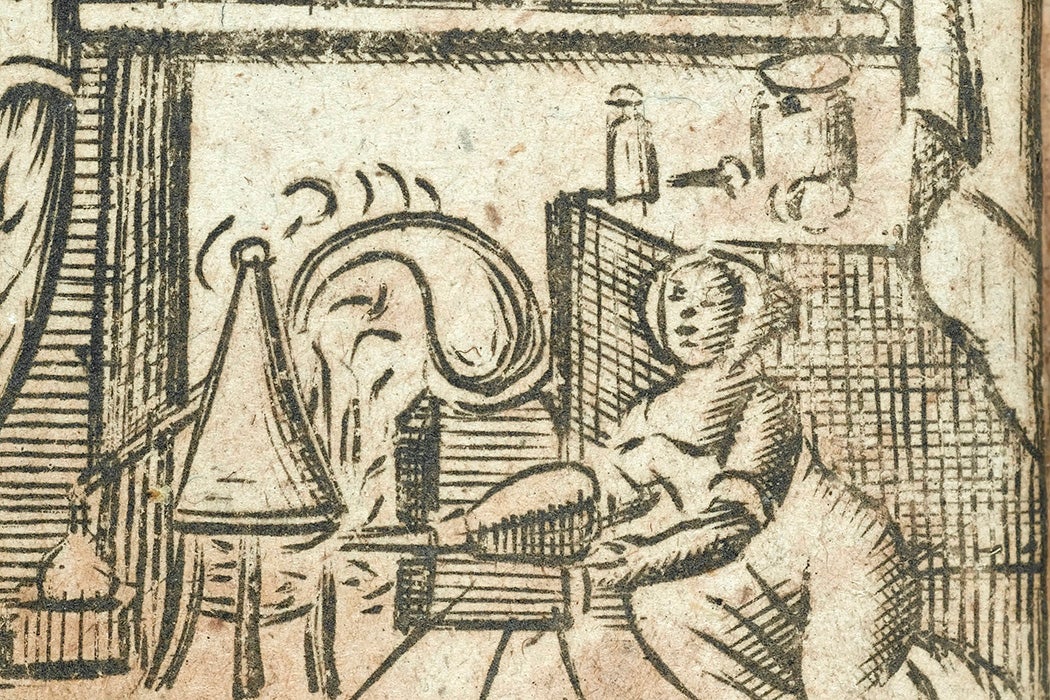 An illustration of a woman distilling, 1691