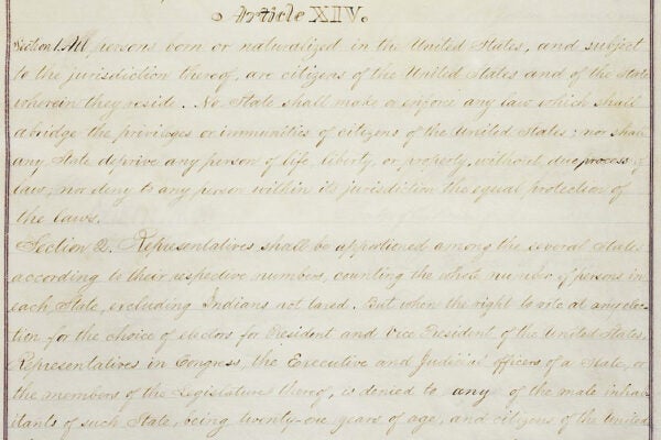 The first page of the 14th Amendment of the United States Constitution