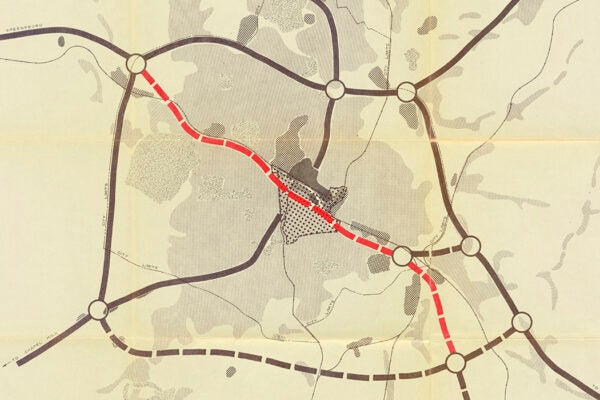 Map depicting existing and proposed structures and modifications to the Hayti neighborhood in Durham, NC, 1960