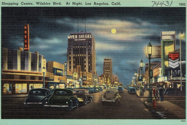 A postcard for Wilshire Blvd, ca. 1930-1945