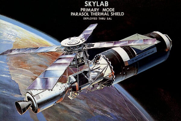 Illustration of Skylab with deployed parasol, ca. 1973