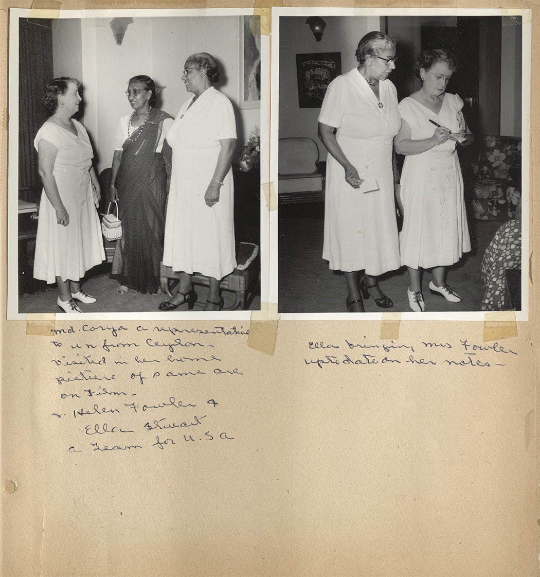 Two photographs featuring Ella P. Stewart  in a scrapbook from the Pan-Pacific South East Asia Women’s Association Conference, Tonga, 1962-1965.