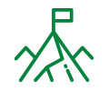 Green icon of mountain peak with Flag