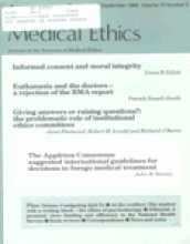 Journal of Medical Ethics: 15 (3)