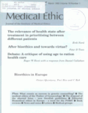 Journal of Medical Ethics: 19 (1)