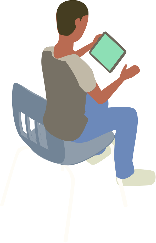 student at desk with tablet illustration